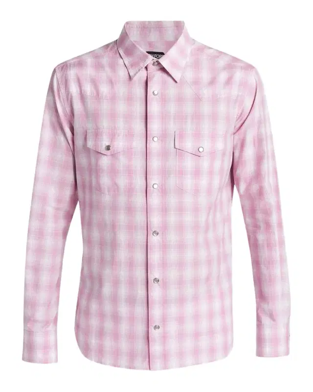 TOM FORD Men 's Cotton Plaid Slim-Fit Snap Front Western Shirt