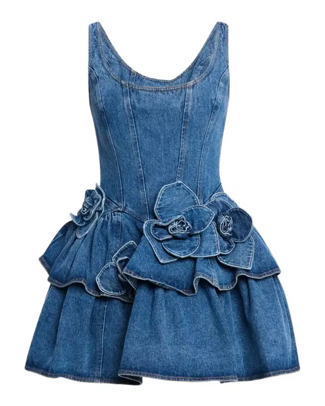 Devyn Denim Ruffle Mini Dress