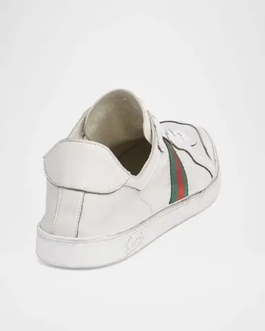 Gucci Men's Stretch Leather Low-Top Sneakers | Thumbnail 3 Gucci Men's Stretch Leather Low-Top Sneakers | Thumbnail 3