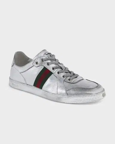 Gucci Men's Stretch Metallic Leather Low-Top Sneakers | Thumbnail 2 Gucci Men's Stretch Metallic Leather Low-Top Sneakers | Thumbnail 2