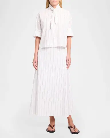TWP The A-Line Pinstriped Cotton Skirt | Thumbnail 2