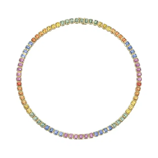Stephanie Gottlieb Margot Emerald Cut Rainbow Sapphire Bezel Tennis Necklace