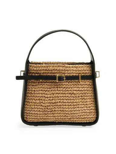 SIMKHAI Women's Cleo Raffia Mini Bucket Bag - Black Natural | Thumbnail 1 SIMKHAI Women's Cleo Raffia Mini Bucket Bag - Black Natural | Thumbnail 1