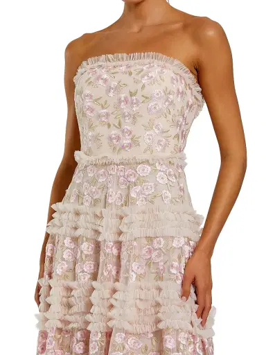 Mac Duggal Women's Floral Embroidered Mesh Strapless Midi-Dress - Blush Multi - Size 14 | Thumbnail 3