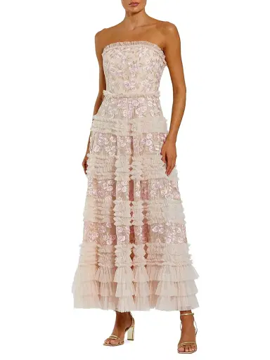 Mac Duggal Women's Floral Embroidered Mesh Strapless Midi-Dress - Blush Multi - Size 14 | Thumbnail 1