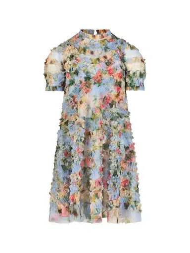 Mac Duggal Little Girl's & Girl's Floral Mesh Short-Sleeve Dress | Thumbnail 1
