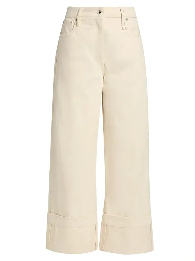Women's Cuffed Hem Cotton Straight-Leg Jeans - Ecru