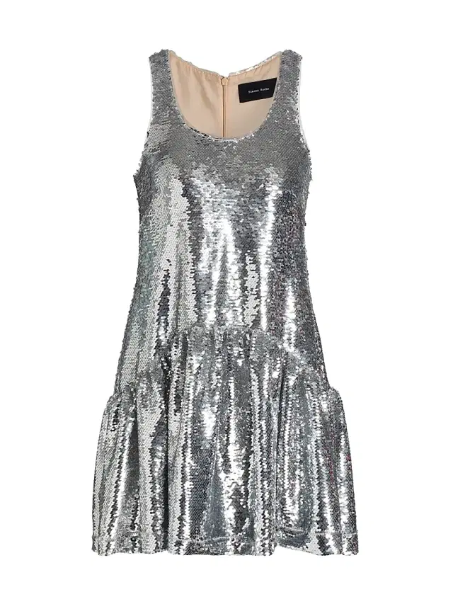 Women's Sequined Drop Waist Sleeveless Minidress - Silver