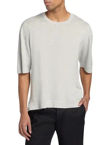 OFFICINE GÉNÉRALE Men's Boris Knit Crewneck T-Shirt - Light Heather Grey - Size XXL | Thumbnail 3