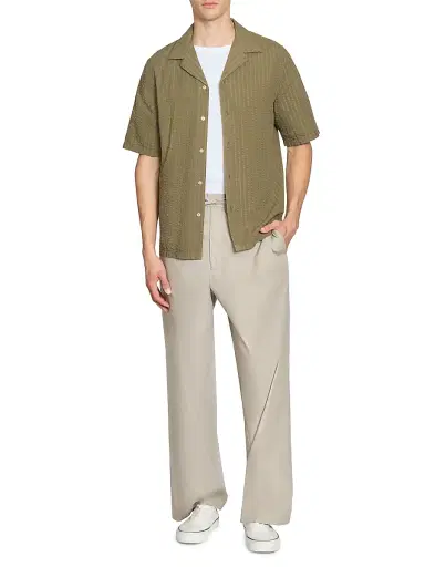OFFICINE GÉNÉRALE Men's Eren Seersucker Short-Sleeve Shirt - Burnt Olive - Size XL | Thumbnail 2