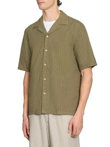 OFFICINE GÉNÉRALE Men's Eren Seersucker Short-Sleeve Shirt - Burnt Olive - Size XL | Thumbnail 4