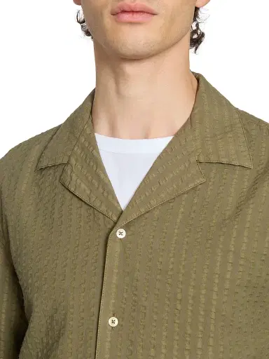OFFICINE GÉNÉRALE Men's Eren Seersucker Short-Sleeve Shirt - Burnt Olive - Size XL | Thumbnail 6