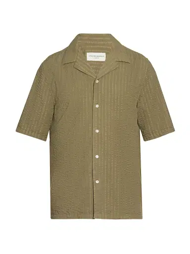 OFFICINE GÉNÉRALE Men's Eren Seersucker Short-Sleeve Shirt - Burnt Olive - Size XL | Thumbnail 1