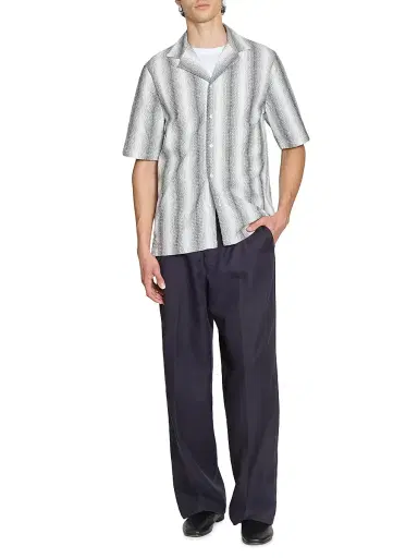 OFFICINE GÉNÉRALE Men's Eren Striped Short-Sleeve Shirt - Mid Grey White - Size Large | Thumbnail 2
