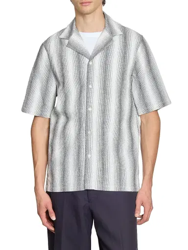 OFFICINE GÉNÉRALE Men's Eren Striped Short-Sleeve Shirt - Mid Grey White - Size Large | Thumbnail 3