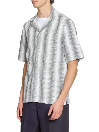 OFFICINE GÉNÉRALE Men's Eren Striped Short-Sleeve Shirt - Mid Grey White - Size Large | Thumbnail 4