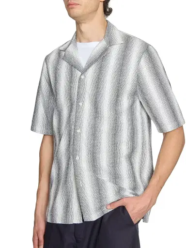 OFFICINE GÉNÉRALE Men's Eren Striped Short-Sleeve Shirt - Mid Grey White - Size Large | Thumbnail 6