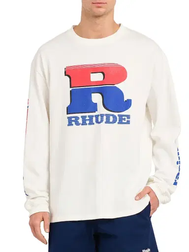 Rhude Men's Vintage Logo Cotton Long-Sleeve Sweatshirt - Vintage White Red Blue | Thumbnail 3