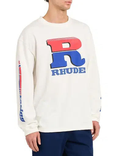 Rhude Men's Vintage Logo Cotton Long-Sleeve Sweatshirt - Vintage White Red Blue | Thumbnail 4