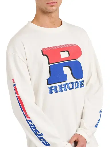 Rhude Men's Vintage Logo Cotton Long-Sleeve Sweatshirt - Vintage White Red Blue | Thumbnail 6