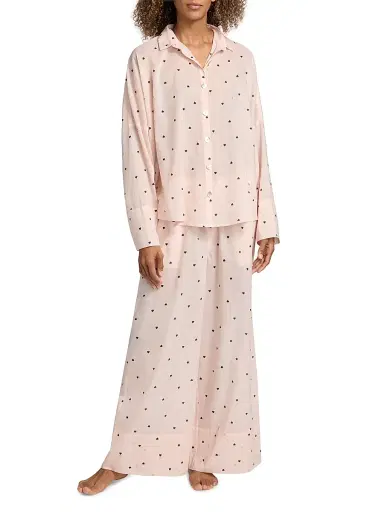 Papinelle Women's Heart Print Cotton Pajamas - Rosewater | Thumbnail 3 Papinelle Women's Heart Print Cotton Pajamas - Rosewater | Thumbnail 3