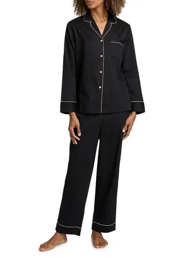 Papinelle Women's Zoe Camp Collar Cotton-Sateen Pajamas - Black - Size Small | Thumbnail 3 Papinelle Women's Zoe Camp Collar Cotton-Sateen Pajamas - Black - Size Small | Thumbnail 3