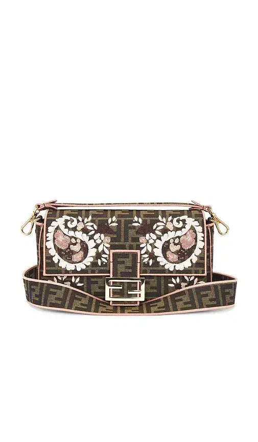 Fendi Zucca Embroidered Baguette Shoulder Bag
