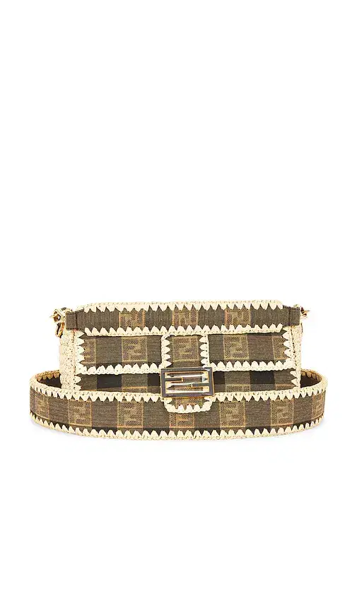 FWRD Renew Fendi Pequin Baguette Shoulder Bag