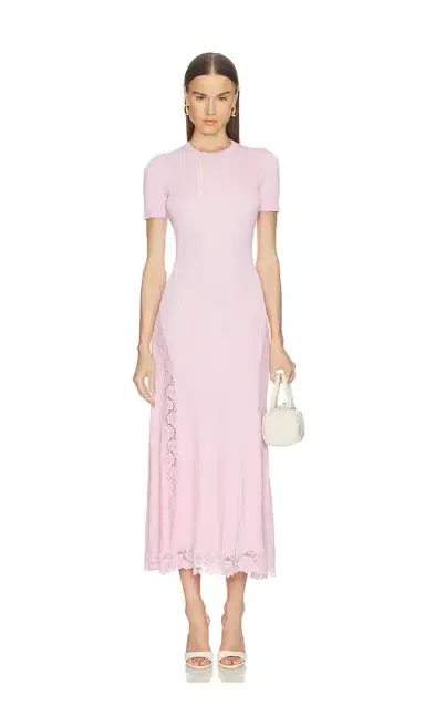 self-portrait Pink Knit Lace Insert Midi Dress | Thumbnail 1