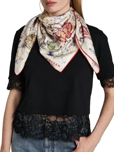 Alexander McQueen Women's Floral Spider Silk Square Scarf - Ivory Red | Thumbnail 2