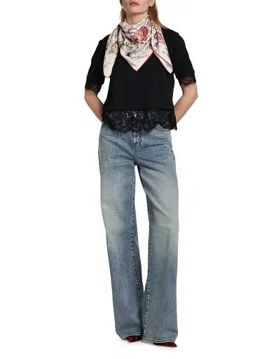 Alexander McQueen Women's Floral Spider Silk Square Scarf - Ivory Red | Thumbnail 3