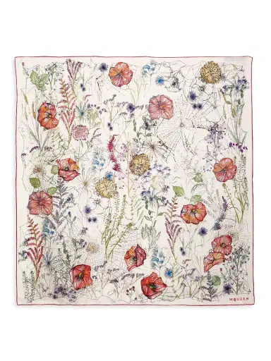 Alexander McQueen Women's Floral Spider Silk Square Scarf - Ivory Red | Thumbnail 1