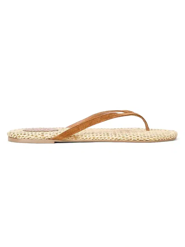 Staud Women's Freja Suede-Raffia Flat Sandals - Tabac Natural