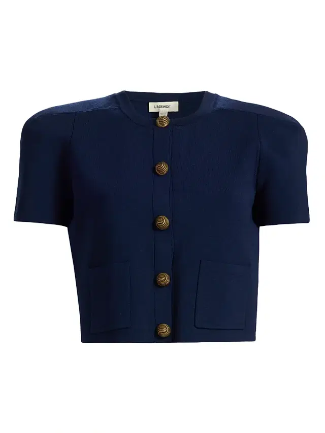L'AGENCE Women's Britt Statement Knit Crop Cardigan - Midnight Gold