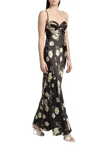L'AGENCE Women's Sayla Floral Silk Maxi Dress - Black Romantic Rose | Thumbnail 2 L'AGENCE Women's Sayla Floral Silk Maxi Dress - Black Romantic Rose | Thumbnail 2