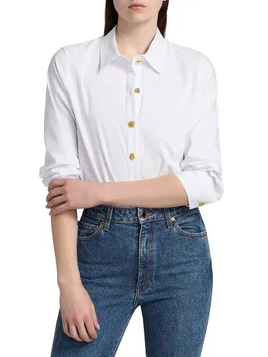 L'Agence Women's Ellery Cotton-Blend Button-Front Blouse - White Mix Gold - Size XL | Thumbnail 3 L'Agence Women's Ellery Cotton-Blend Button-Front Blouse - White Mix Gold - Size XL | Thumbnail 3