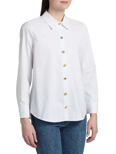 L'Agence Women's Ellery Cotton-Blend Button-Front Blouse - White Mix Gold - Size XL | Thumbnail 4 L'Agence Women's Ellery Cotton-Blend Button-Front Blouse - White Mix Gold - Size XL | Thumbnail 4