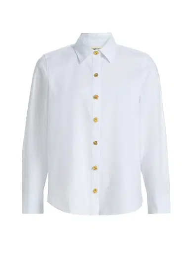 L'Agence Women's Ellery Cotton-Blend Button-Front Blouse - White Mix Gold - Size XL | Thumbnail 1 L'Agence Women's Ellery Cotton-Blend Button-Front Blouse - White Mix Gold - Size XL | Thumbnail 1
