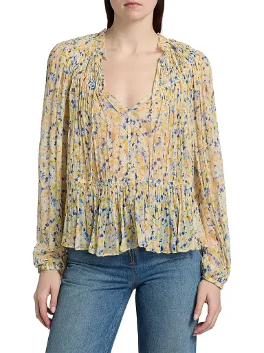 Ulla Johnson Women's Leandra Printed Silk Blouse - Daffodil - Size 0 | Thumbnail 3