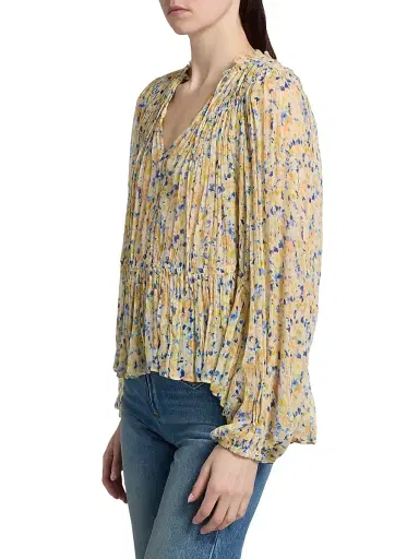 Ulla Johnson Women's Leandra Printed Silk Blouse - Daffodil - Size 0 | Thumbnail 4