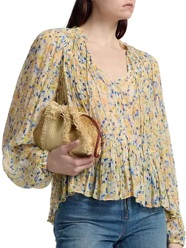 Ulla Johnson Women's Leandra Printed Silk Blouse - Daffodil - Size 0 | Thumbnail 6