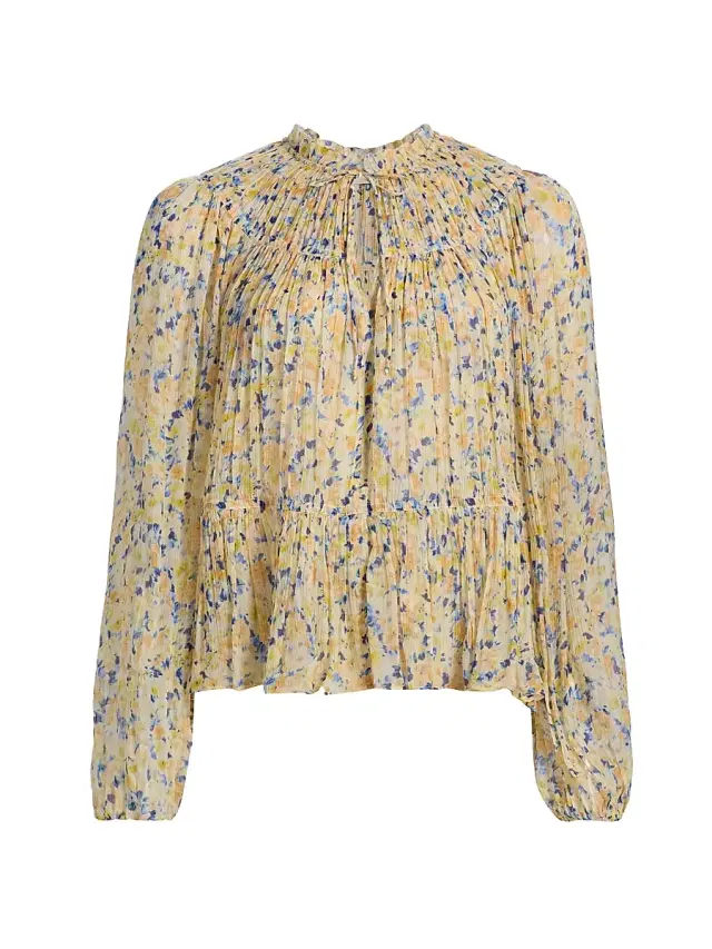 Ulla Johnson Women's Leandra Printed Silk Blouse - Daffodil