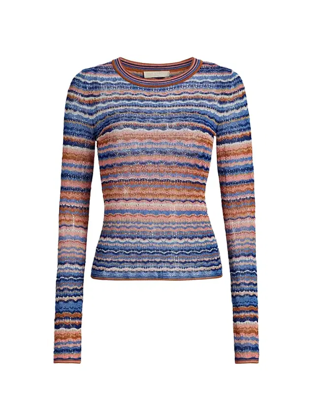 Women's Lunaire Striped Open-Knit Top - Sunset