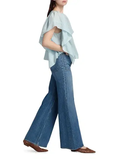 Ulla Johnson Women's Lu Pintucked Draped Cotton Top - Adriatic - Size 6 | Thumbnail 2