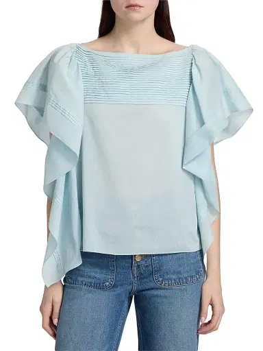 Ulla Johnson Women's Lu Pintucked Draped Cotton Top - Adriatic - Size 6 | Thumbnail 3