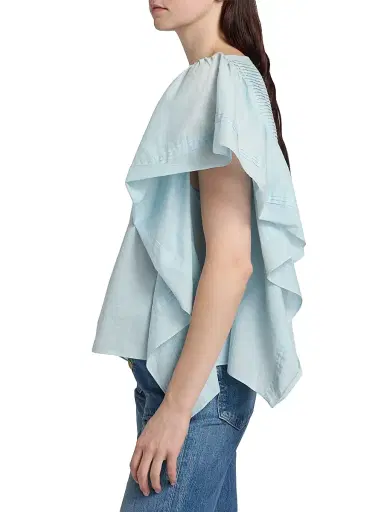 Ulla Johnson Women's Lu Pintucked Draped Cotton Top - Adriatic - Size 6 | Thumbnail 4