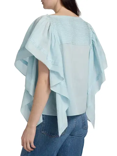 Ulla Johnson Women's Lu Pintucked Draped Cotton Top - Adriatic - Size 6 | Thumbnail 5