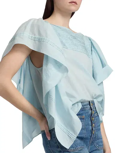 Ulla Johnson Women's Lu Pintucked Draped Cotton Top - Adriatic - Size 6 | Thumbnail 6