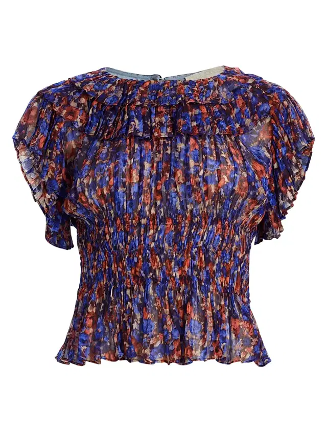 Ulla Johnson Women's Athene Printed Smocked Silk Top - Morning Glory