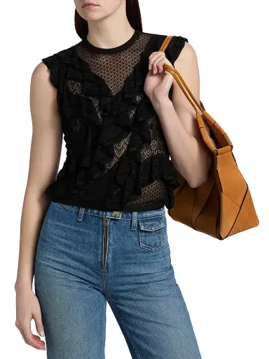 Ulla Johnson Women's Angelica Lace Flutter Top - Noir - Size Medium | Thumbnail 3 Ulla Johnson Women's Angelica Lace Flutter Top - Noir - Size Medium | Thumbnail 3
